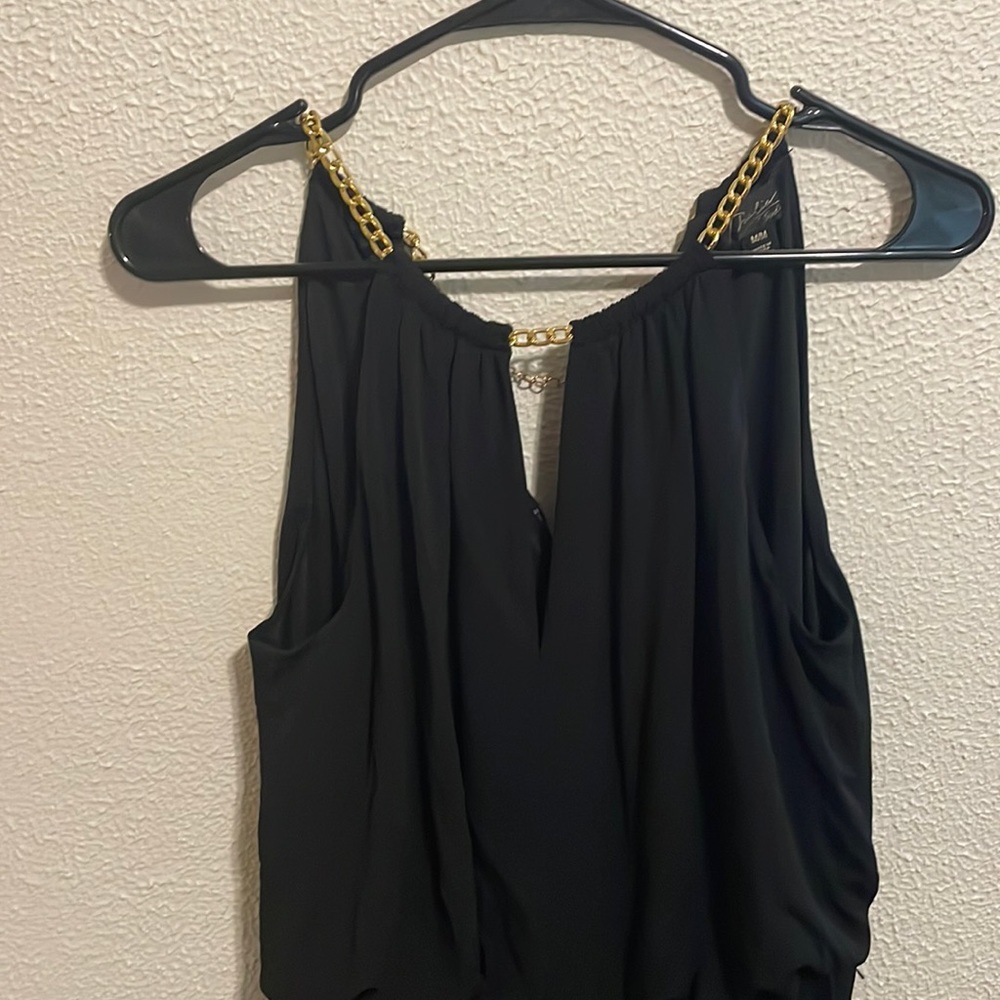 Thalia Sodi black wide leg jumpsuit with chain neck